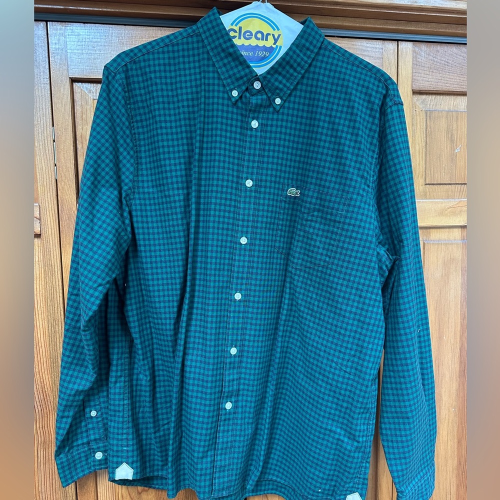 Lacoste Men's Blue-Green Plaid Shirt